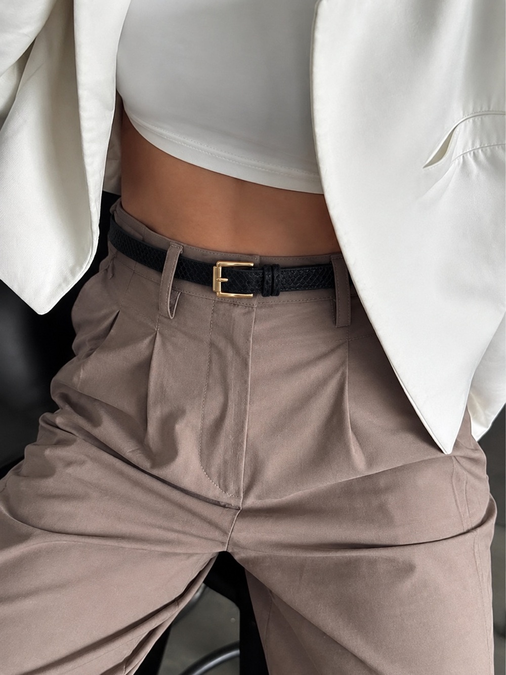 Black Snakeskin Skinny Belt Gold Buckle Slim Classic Elegant S Minimalist